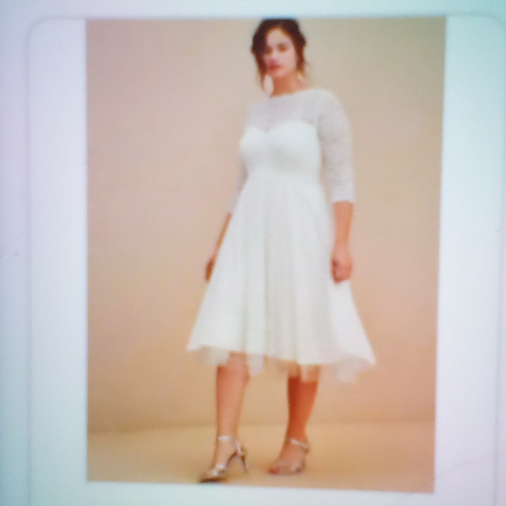 Ivory is lace midi illusion dress